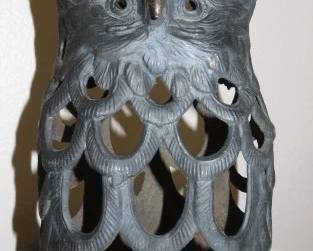 Pair Vintage Cast Iron Hanging Owl Lanterns