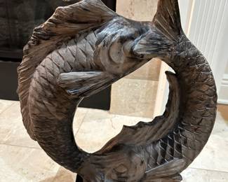 #10 - $40 - Double fish sculpture Austin pro 1985 by Fisher repaired -15x17