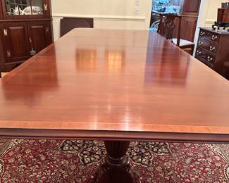 #13 - $1,450 -Lexington Double pedestal dining table 8'7"L (5'6"without the 2 leaves) x44Wx31H and Six chairs Chippendale style 38Hx19W