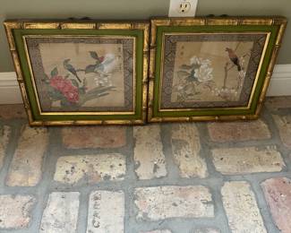 #96 - $70 - Set of 2 bamboo framed bird pictures