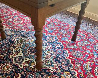 #50 - $450 - English barley legs oak pub table with built in leaves - closed 36x36x30H + 2 leaves 14"eaches
