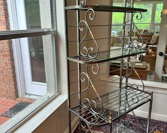 #51A - $300 - Wrought iron bakers rack silver 36x15x73