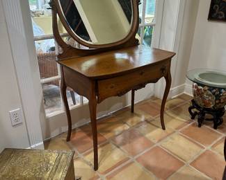 #51C - $320 -Antique French vanity made of tiger oak with swivel mirror 34x18x56 - we have spare hinges purchased in Fredericksburg, VA