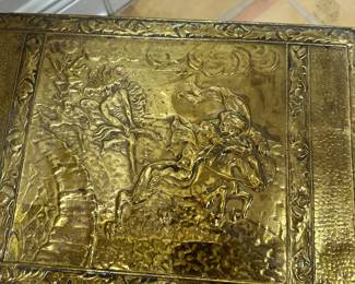 #51B - $80 - Antique fire wood box Cole Brass Dutch 18x12x12