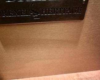 #43 - $1,400 - Drexel Heritage "Mirabelle" Queen size bed + dresser 12 drawers 64x21x41+ 2 night chests 34x18x31 - Antique Sherry finish
