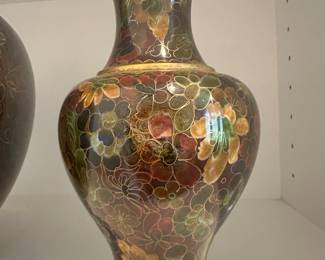 #38 - $70 - Cloisonne vase & ginger jar with lid