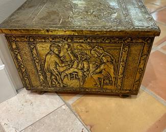 #51B - $80 - Antique fire wood box Cole Brass Dutch 18x12x12