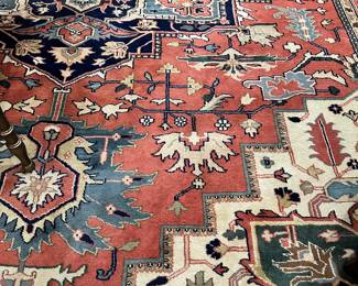 #1 - $1000 - Persian Oriental rug Hand Woven Heriz Style 9.1 X 12.2 - Coral & green