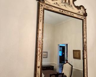 #17 - $385 - Chinoiserie cream & gold painted mirror 40Wx73T purchased at Orleans Antiques