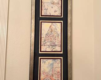 #20B - $200 - Set of Venetian trio prints custom frame 14x47