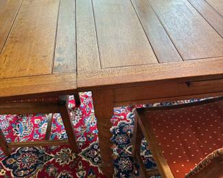 #50 - $450 - English barley legs oak pub table with built in leaves - closed 36x36x30H + 2 leaves 14"eaches