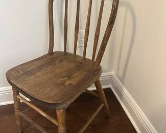 #64 - $36 - Primitive chair 15Wx39Tx16D This is a Larkin desk manufactured by the Larkin Soap Company between 1890 and 1915 in Buffalo, NY. Part of the original Larkin label is visible on the back of the desk. It was purchased in Occoquan, VA