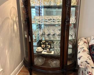 #33C - $500 - Antique Oak curio cabinet griffon parents bought in 1956 Gadsden GA antique shop 46x16x99 lighted cabinet