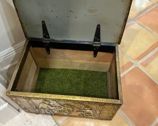 #51B - $80 - Antique fire wood box Cole Brass Dutch 18x12x12