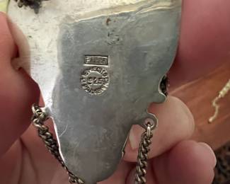 $180 - Vintage Aztec Tribal Jade sterling silver dangling brooch pin signed J.P Mexico. (most likely J. Perez 1960's-1970's, his mark represent high quality crafstmanship)