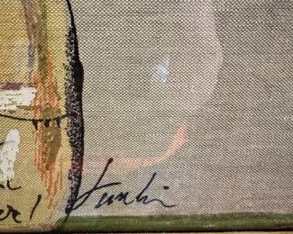 #52 - $90 - Set of 2 Linen fabric wine scene 21x21