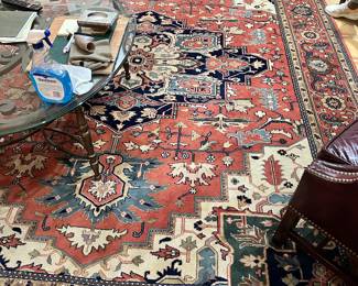 #1 - $1000 - Persian Oriental rug Hand Woven Heriz Style 9.1 X 12.2 - Coral & green