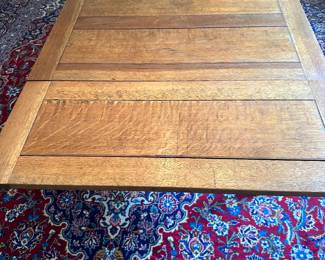 #50 - $450 - English barley legs oak pub table with built in leaves - closed 36x36x30H + 2 leaves 14"eaches