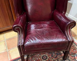 #3 - $300 - Leather Chair Lackawanna Wing Back Burgundy Chair Nail Head