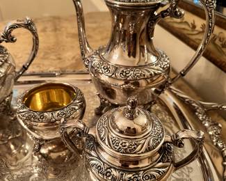 #20 - $395 - Roger & Bros Heritage pattern tea/coffee set silver plate - 6 pieces purchased in 1956