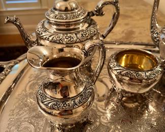 #20 - $395 - Roger & Bros Heritage pattern tea/coffee set silver plate - 6 pieces purchased in 1956