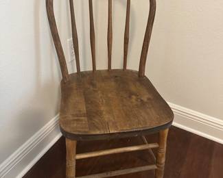 #64 - $36 - Primitive chair 15Wx39Tx16D This is a Larkin desk manufactured by the Larkin Soap Company between 1890 and 1915 in Buffalo, NY. Part of the original Larkin label is visible on the back of the desk. It was purchased in Occoquan, VA