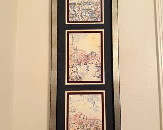 #20B - $200 - Set of Venetian trio prints custom frame 14x47