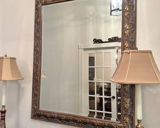 #27 - $100 -Wood carved mirror leaves brown & gold 38x47