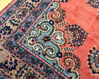 #30 - $900 - Persian Oriental rug Hand Woven Coral / Turquoise Antique Style 9'3 X 6.8