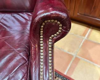 #4 - $350 - Leather Chair Lackawanna Wing Back Burgundy Chair Nail Head with ottoman