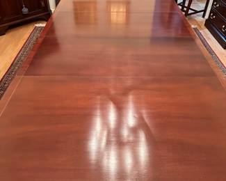 #13 - $1,450 -Lexington Double pedestal dining table 8'7"L (5'6"without the 2 leaves) x44Wx31H and Six chairs Chippendale style 38Hx19W