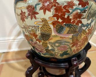 #11 - $70 - Oriental planter on stand with glass top 20Dx20T