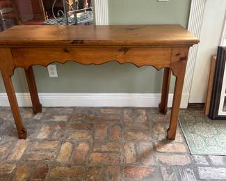 #69 - $200 - Pine sofa table 48x17x30 scalloped apron