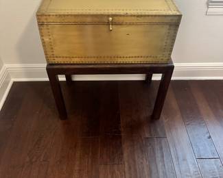 #66 - $140 - Brass trunk on wood stand 24x13x26