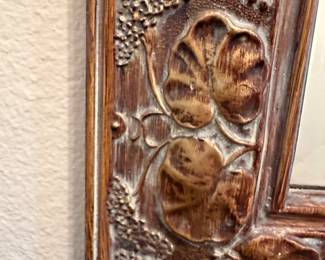 #27 - $100 -Wood carved mirror leaves brown & gold 38x47