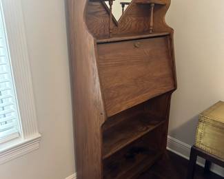 #65 - $300 - Antique Oak desk drop front 30Wx12Dx58T
