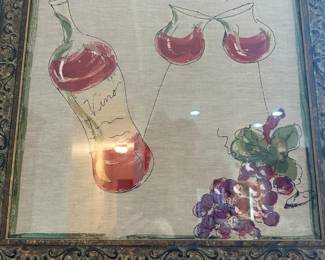 #52 - $90 - Set of 2 Linen fabric wine scene 21x21