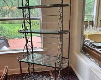 #51A - $300 - Wrought iron bakers rack silver 36x15x73