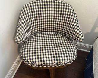 #62 - $120 - MCM Rounded back navy checkers chair 22x24x31