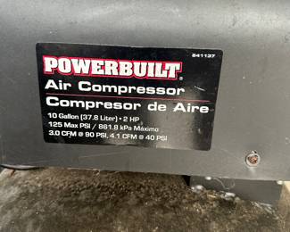 #94 - $150 - Powerbuilt Air Compressor 10 gallon (37.8 Liter) 2HP 3.0 CFM @90 PSI, 4.1 CFM @ 40 PSI