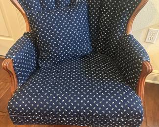 #46 - $140 - Scalloped back vintage chair navy / white little flowers 24Wx21Dx35