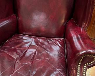 #4 - $350 - Leather Chair Lackawanna Wing Back Burgundy Chair Nail Head with ottoman