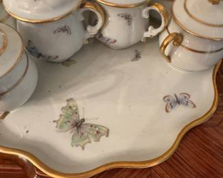#101 -$120 - Limoges Bufferly pot de crème 6 + 4 golf & white with tray