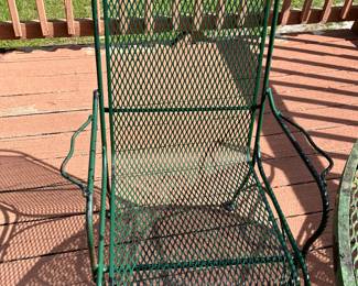 #88- $200 - Iron green Bench, Coffee Table 2 Arm Chairs an d Side /table