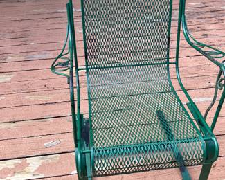 #88- $200 - Iron green Bench, Coffee Table 2 Arm Chairs an d Side /table