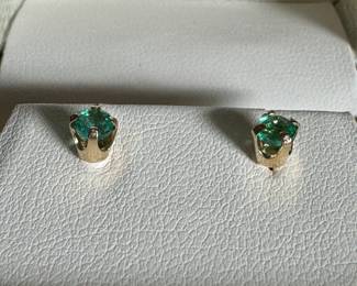 #185 - $226 - Emerald earrings .42ct - 14kt yellow gold