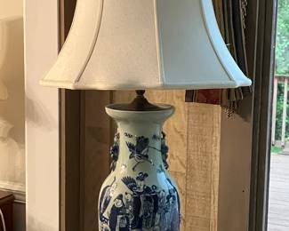 #7 - $150 - Chinese Porcelain Lamp. B&W. 36" High
