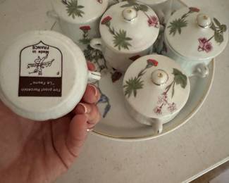 $70 - Pot de creme limoges floral set of 6 on tray
