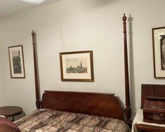 #71 - $450 -Mahogany four poster bed - Queen size - mattress included as bonus.