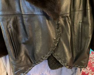 #93 - $200 -Black Leather with Detachable Mink Collar by Gantenhaus
